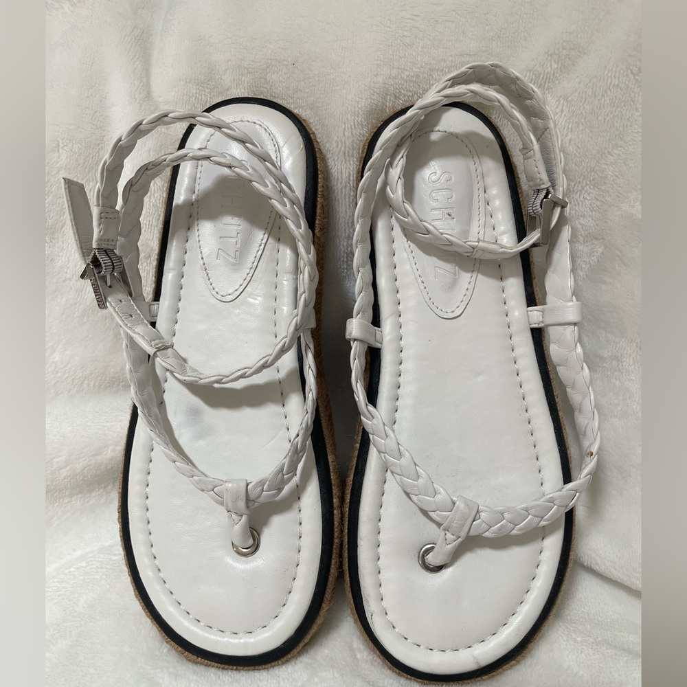 SCHUTZ MAYNA LEATHER & JUTE ESPADRILLE WHITE BRAIDED SANDALS SIZE 6 NEW